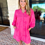 Hot Pink Floral Details Mini Dress-510 Mini-JODIFL-July & June Women's Fashion Boutique Located in San Antonio, Texas