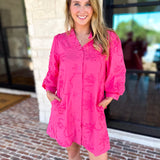 Hot Pink Floral Details Mini Dress-510 Mini-JODIFL-July & June Women's Fashion Boutique Located in San Antonio, Texas