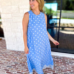Effortless Polka Dot Midi Dress - Blue-500 Midi-ENTRO-July & June Women's Fashion Boutique Located in San Antonio, Texas