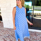 Effortless Polka Dot Midi Dress - Blue-500 Midi-ENTRO-July & June Women's Fashion Boutique Located in San Antonio, Texas