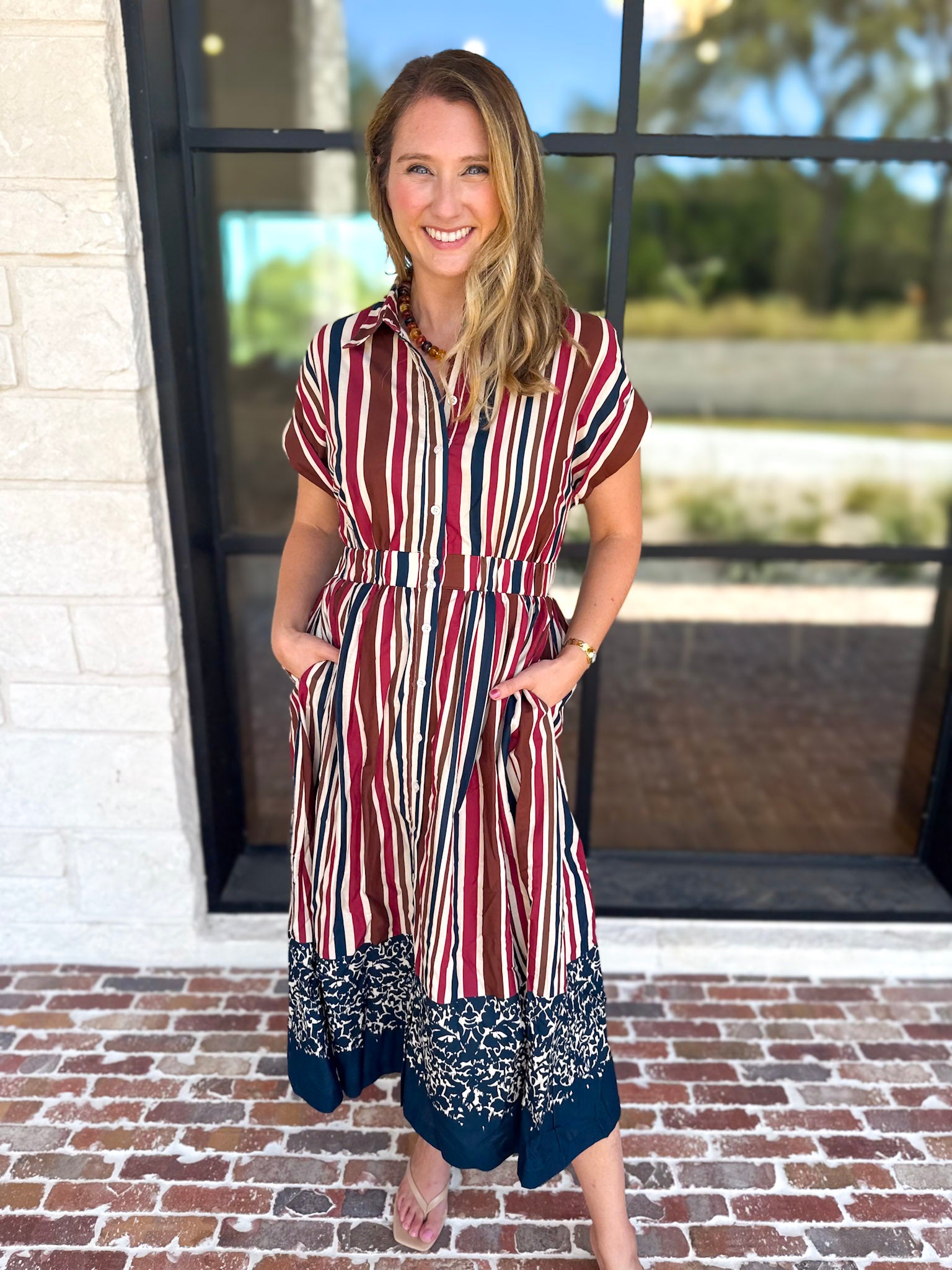 Simply Classic Stripe & Floral Midi Dress-500 Midi-TCEC-July & June Women's Fashion Boutique Located in San Antonio, Texas