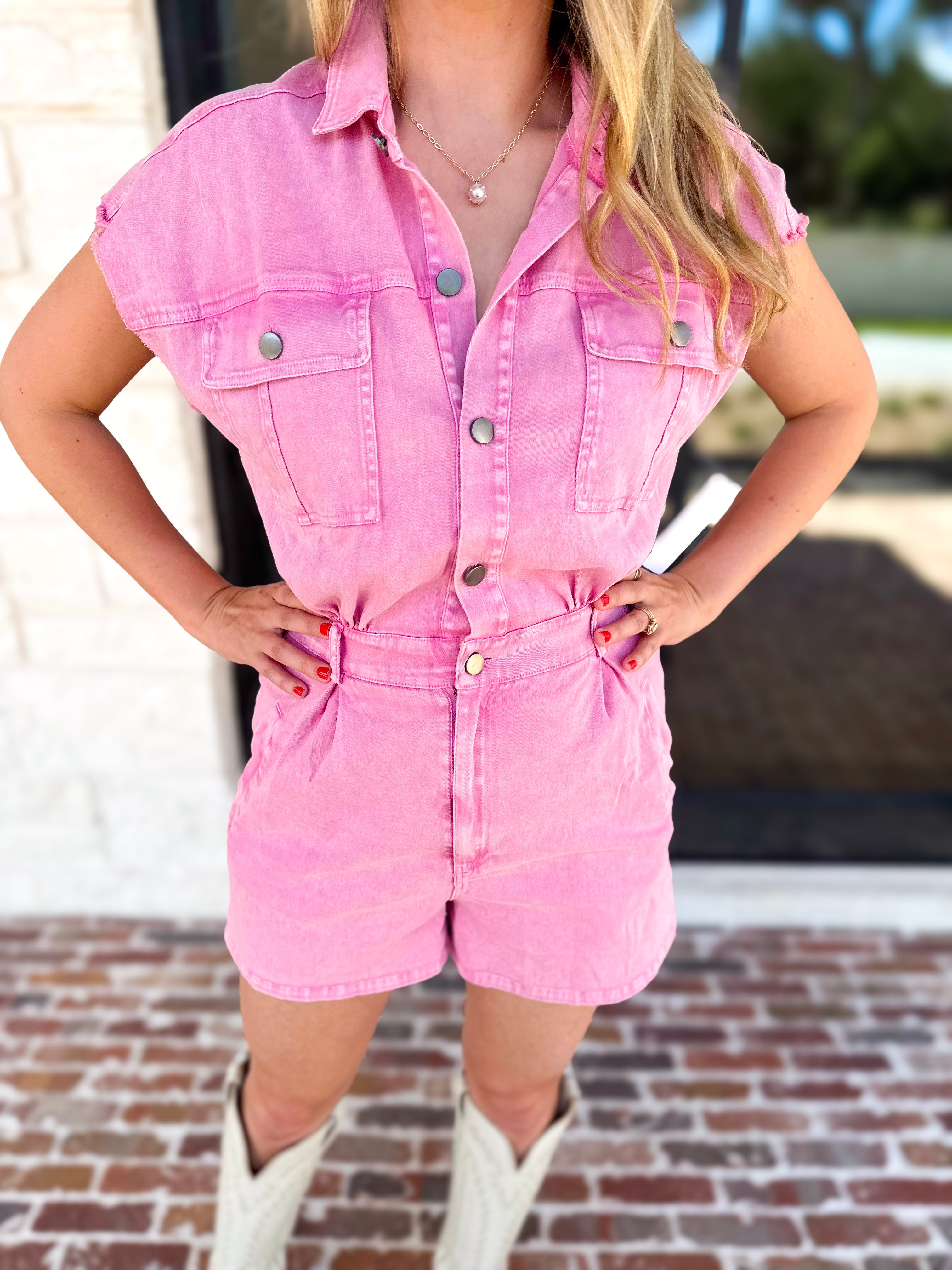 Casual Cool Utility Romper - Pink-510 Mini-FATE-July & June Women's Fashion Boutique Located in San Antonio, Texas