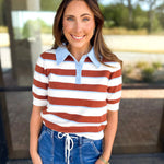 THML- Espresso & Sky Striped Knit Top-230 Sweaters/Cardis-THML-July & June Women's Fashion Boutique Located in San Antonio, Texas