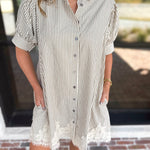 Olive & Ivory Striped Lace Mini Dress-510 Mini-ENTRO-July & June Women's Fashion Boutique Located in San Antonio, Texas
