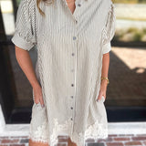 Olive & Ivory Striped Lace Mini Dress-510 Mini-ENTRO-July & June Women's Fashion Boutique Located in San Antonio, Texas