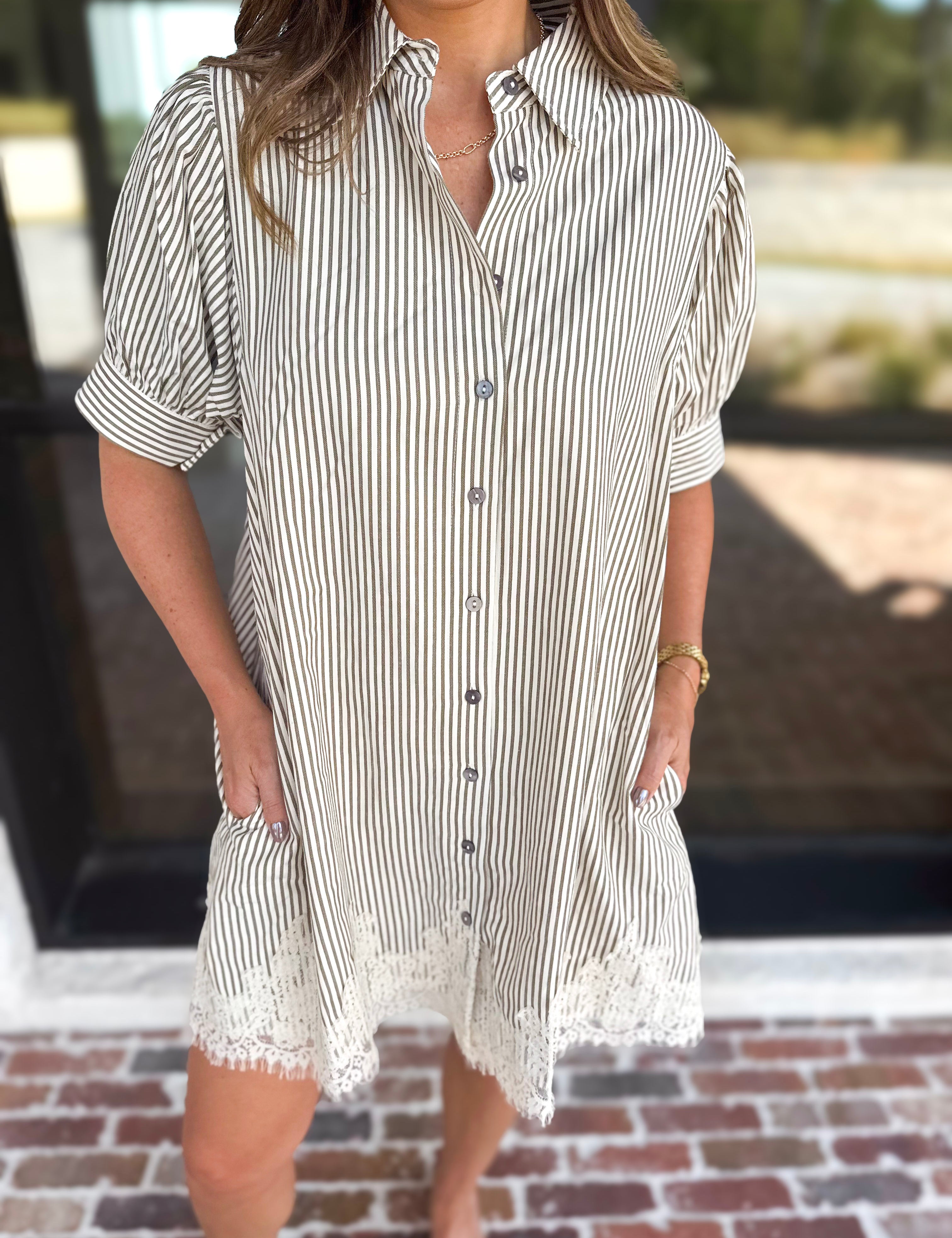 Olive & Ivory Striped Lace Mini Dress-510 Mini-ENTRO-July & June Women's Fashion Boutique Located in San Antonio, Texas