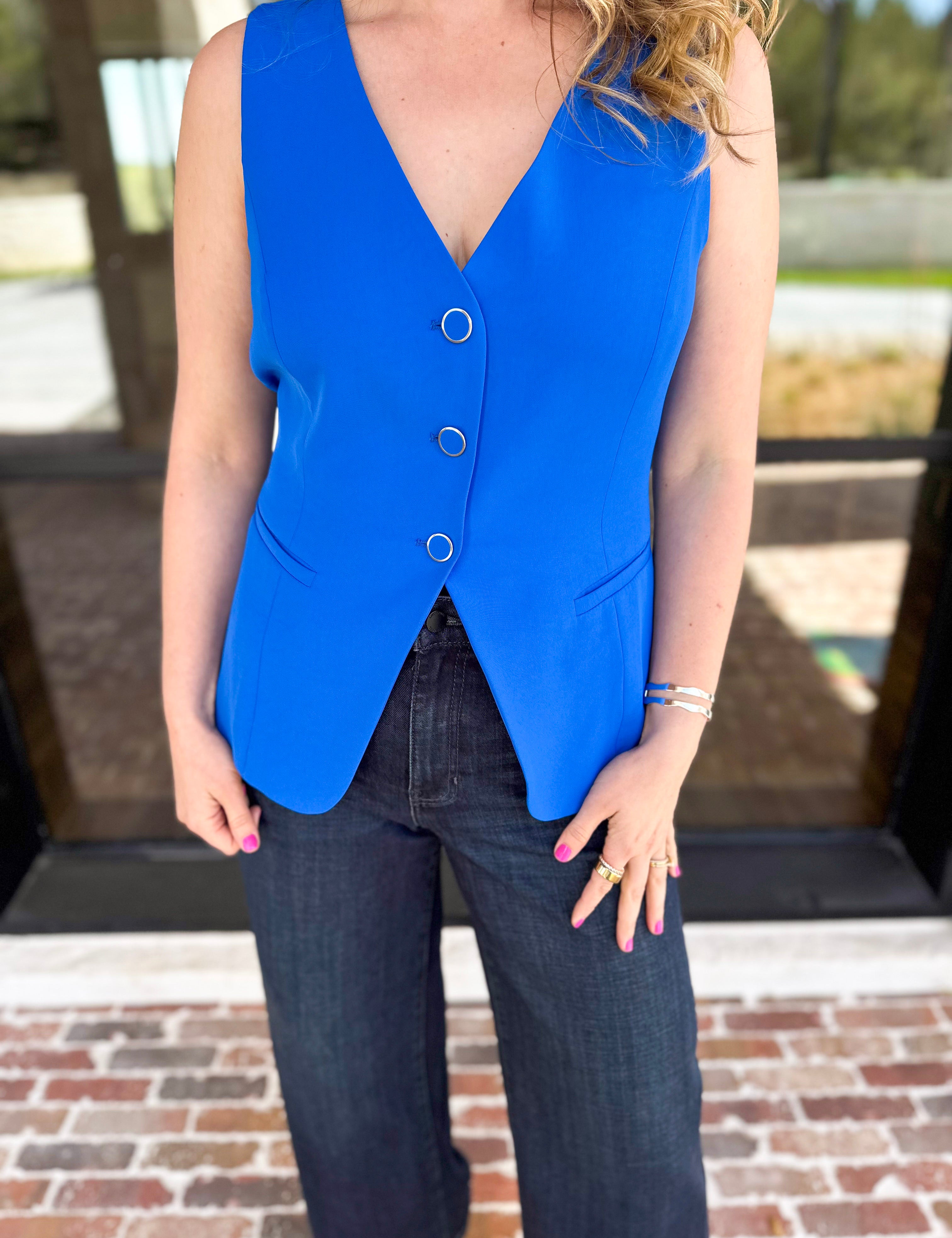 The It Girl Vest - Electric Blue-600 Outerwear-SKIES ARE BLUE-July & June Women's Fashion Boutique Located in San Antonio, Texas