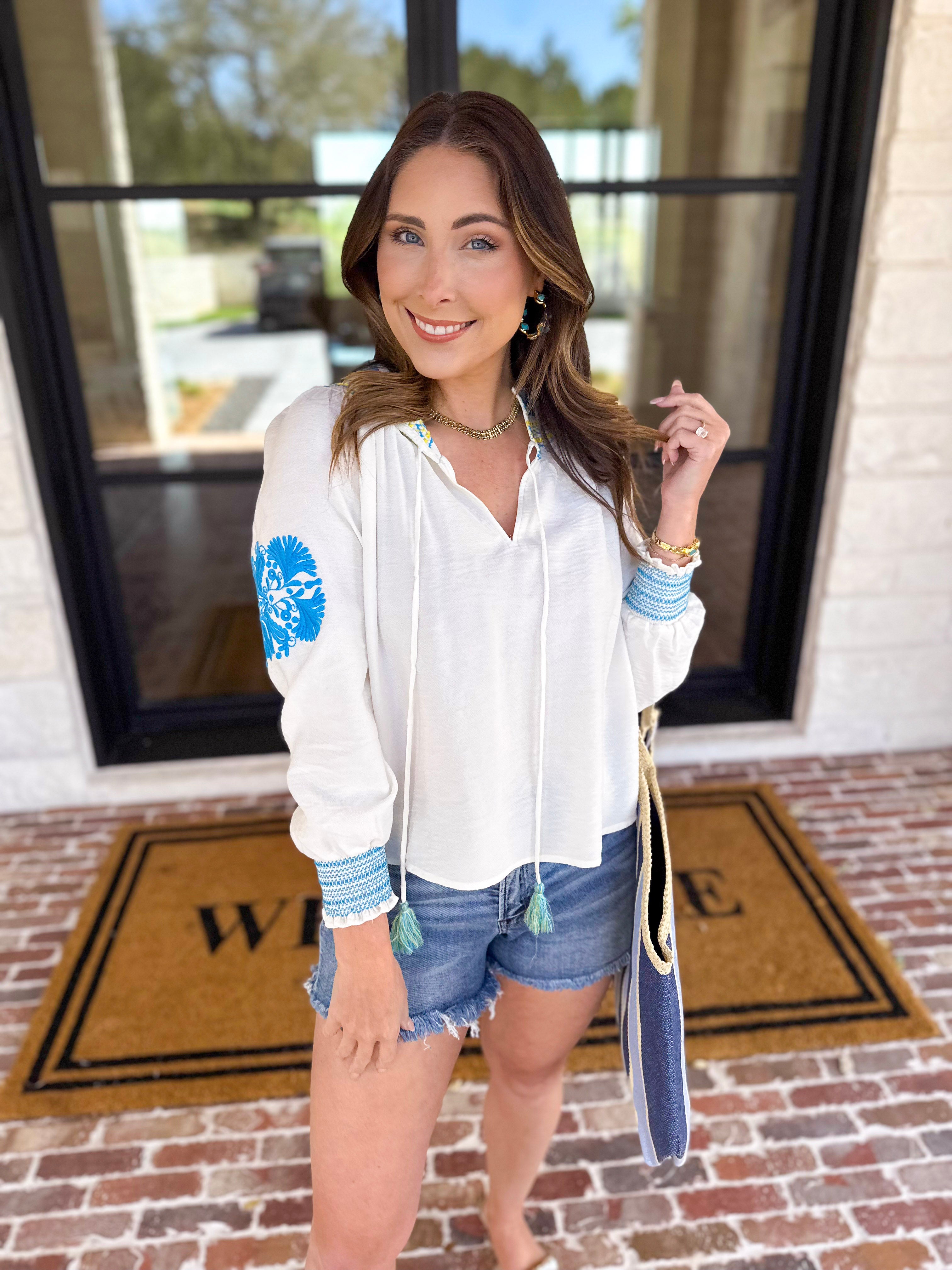 Current Air - The Santa Fe Blouse - Ivory-200 Fashion Blouses-CURRENT AIR CLOTHING-July & June Women's Fashion Boutique Located in San Antonio, Texas