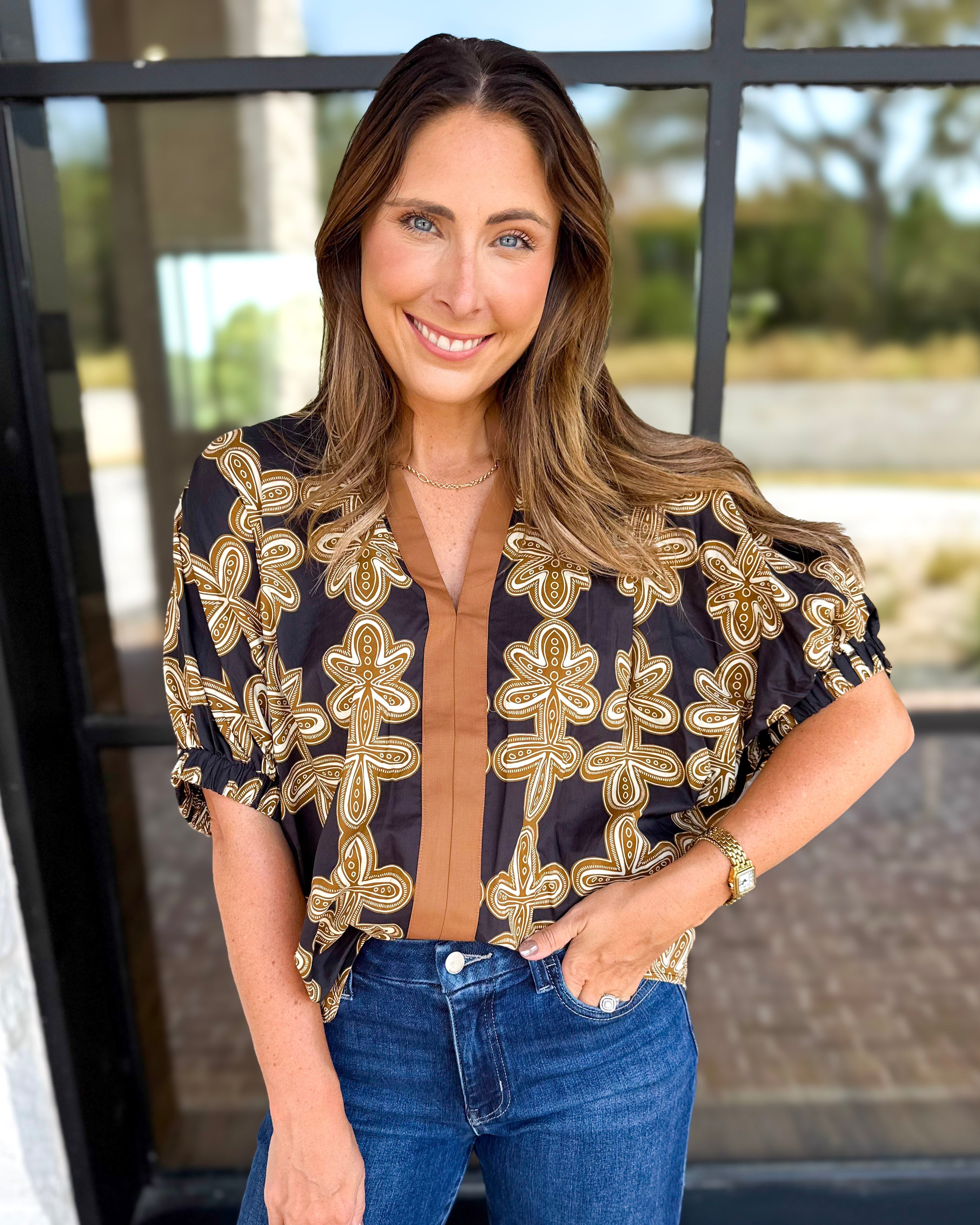 Lightweight Autumn Hues Blouse-200 Fashion Blouses-ENTRO-July & June Women's Fashion Boutique Located in San Antonio, Texas