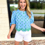 Polka Dot Chic Blouse - Green & Blue-200 Fashion Blouses-ENTRO-July & June Women's Fashion Boutique Located in San Antonio, Texas