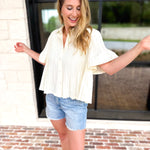 Current Air - Pleated Button Down Blouse - Cream-200 Fashion Blouses-CURRENT AIR CLOTHING-July & June Women's Fashion Boutique Located in San Antonio, Texas