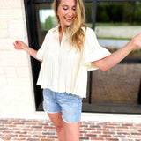 Current Air - Pleated Button Down Blouse - Cream-200 Fashion Blouses-CURRENT AIR CLOTHING-July & June Women's Fashion Boutique Located in San Antonio, Texas