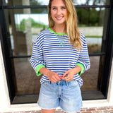 Royal Stripe Tee-210 Casual Blouses-JODIFL-July & June Women's Fashion Boutique Located in San Antonio, Texas