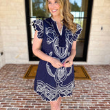 Bloom Embroidered Mini Dress - Navy-510 Mini-ENTRO-July & June Women's Fashion Boutique Located in San Antonio, Texas
