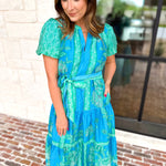 Current Air - Blue Tide Floral Midi Dress-500 Midi-CURRENT AIR CLOTHING-July & June Women's Fashion Boutique Located in San Antonio, Texas