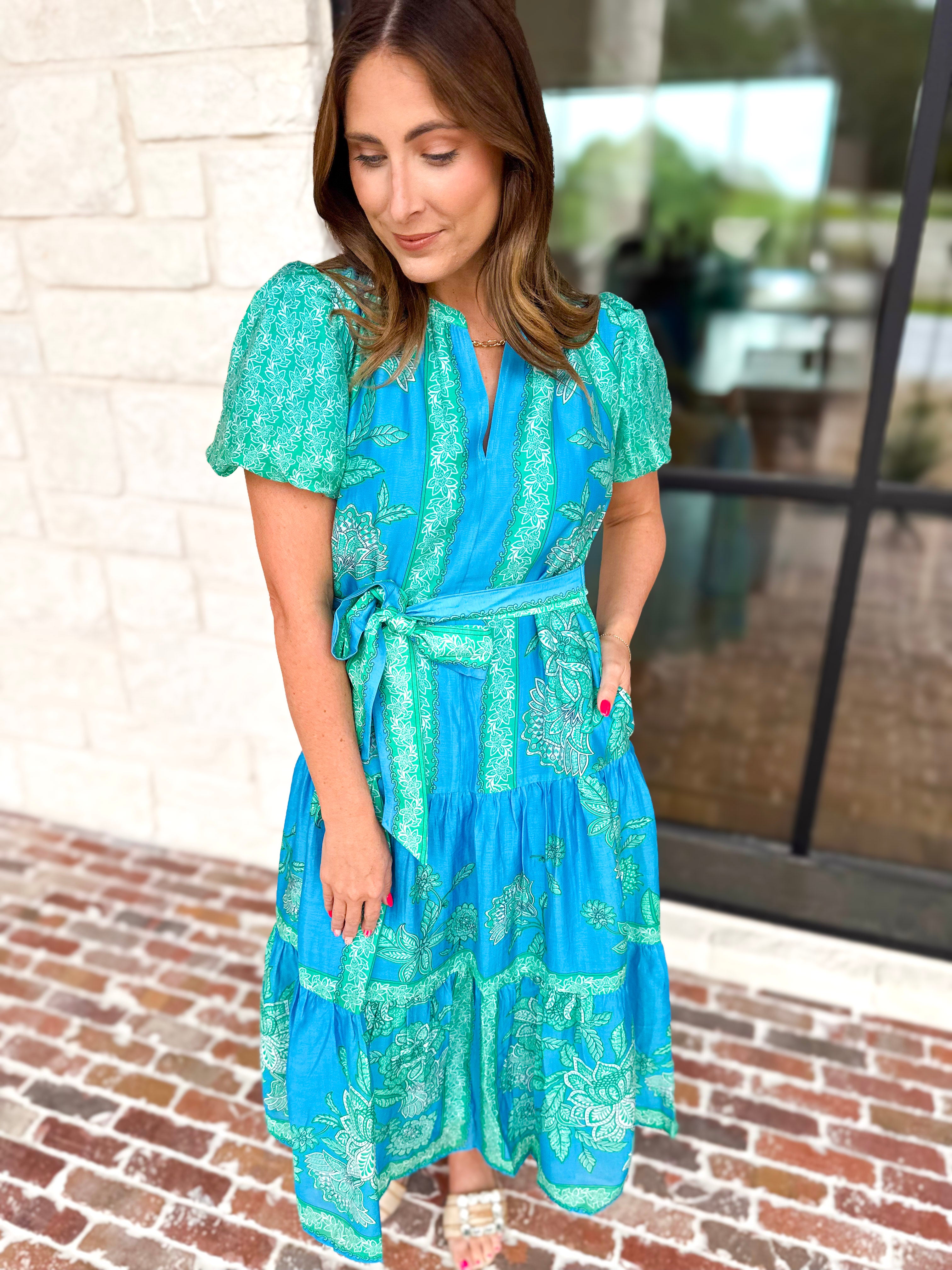 Current Air - Blue Tide Floral Midi Dress-500 Midi-CURRENT AIR CLOTHING-July & June Women's Fashion Boutique Located in San Antonio, Texas
