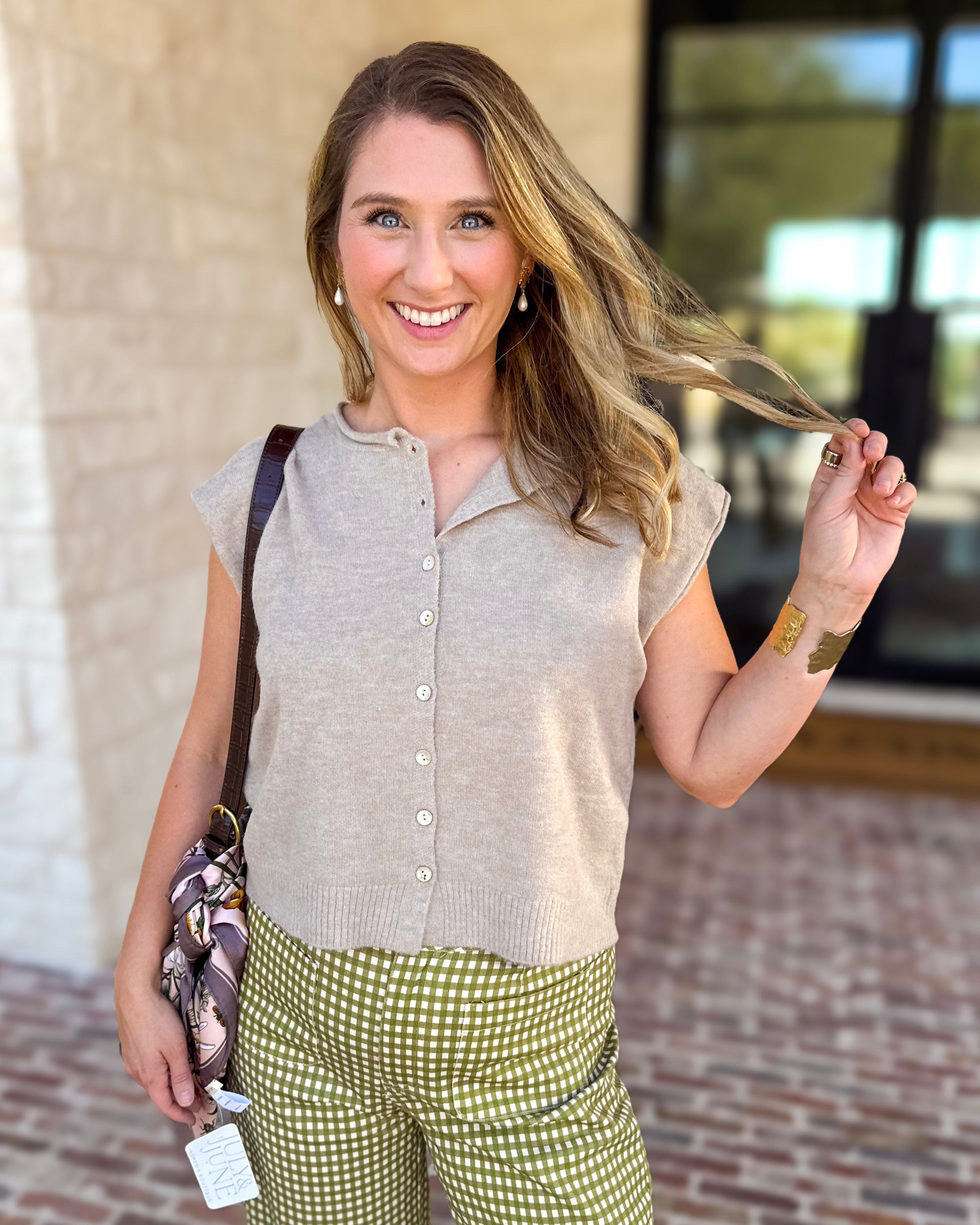Short Sleeve Everyday Cardigan - Taupe-230 Sweaters/Cardis-DOUBLE ZERO-July & June Women's Fashion Boutique Located in San Antonio, Texas