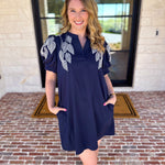 The Coastal Embroidered Mini Dress - Navy-510 Mini-JODIFL-July & June Women's Fashion Boutique Located in San Antonio, Texas