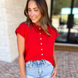 Short Sleeve Everyday Cardigan - Red-230 Sweaters/Cardis-DOUBLE ZERO-July & June Women's Fashion Boutique Located in San Antonio, Texas