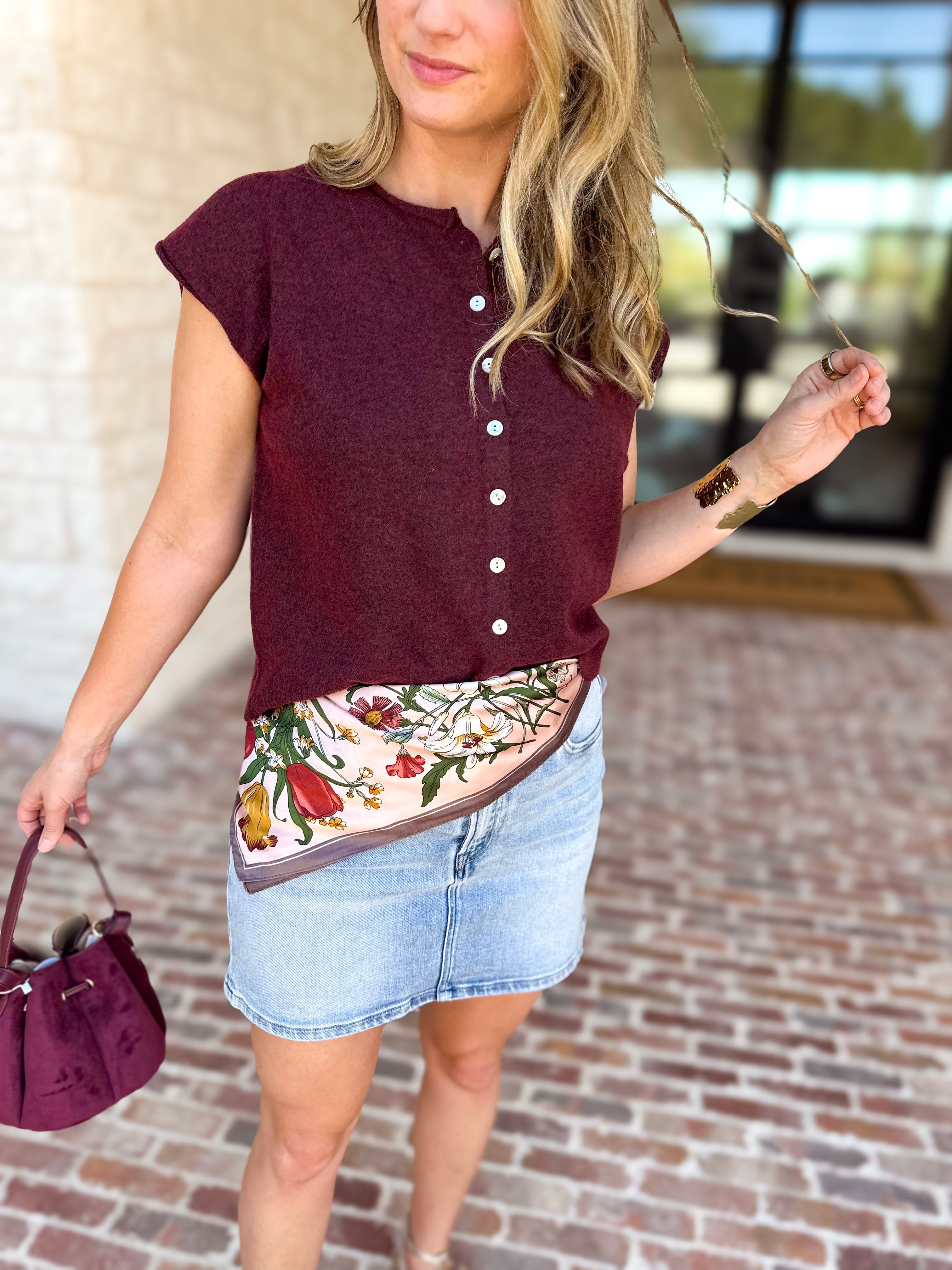 Short Sleeve Everyday Cardigan - Merlot-230 Sweaters/Cardis-DOUBLE ZERO-July & June Women's Fashion Boutique Located in San Antonio, Texas