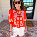 THML - Bold Orange Embroidered Blouse-200 Fashion Blouses-THML-July & June Women's Fashion Boutique Located in San Antonio, Texas