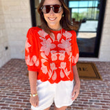 THML - Bold Orange Embroidered Blouse-200 Fashion Blouses-THML-July & June Women's Fashion Boutique Located in San Antonio, Texas