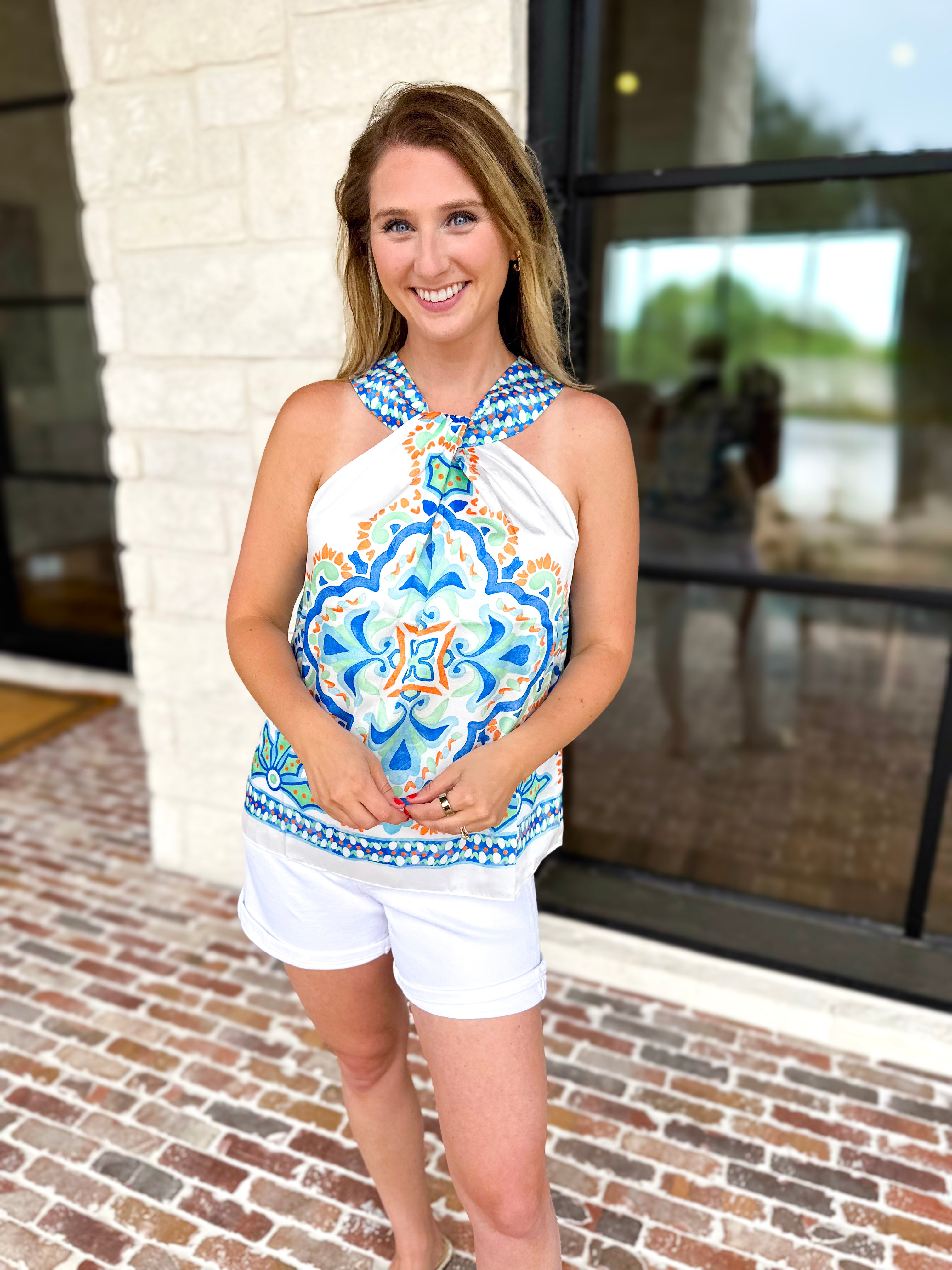 Current Air - Island Hour Satin Halter Blouse-200 Fashion Blouses-CURRENT AIR CLOTHING-July & June Women's Fashion Boutique Located in San Antonio, Texas