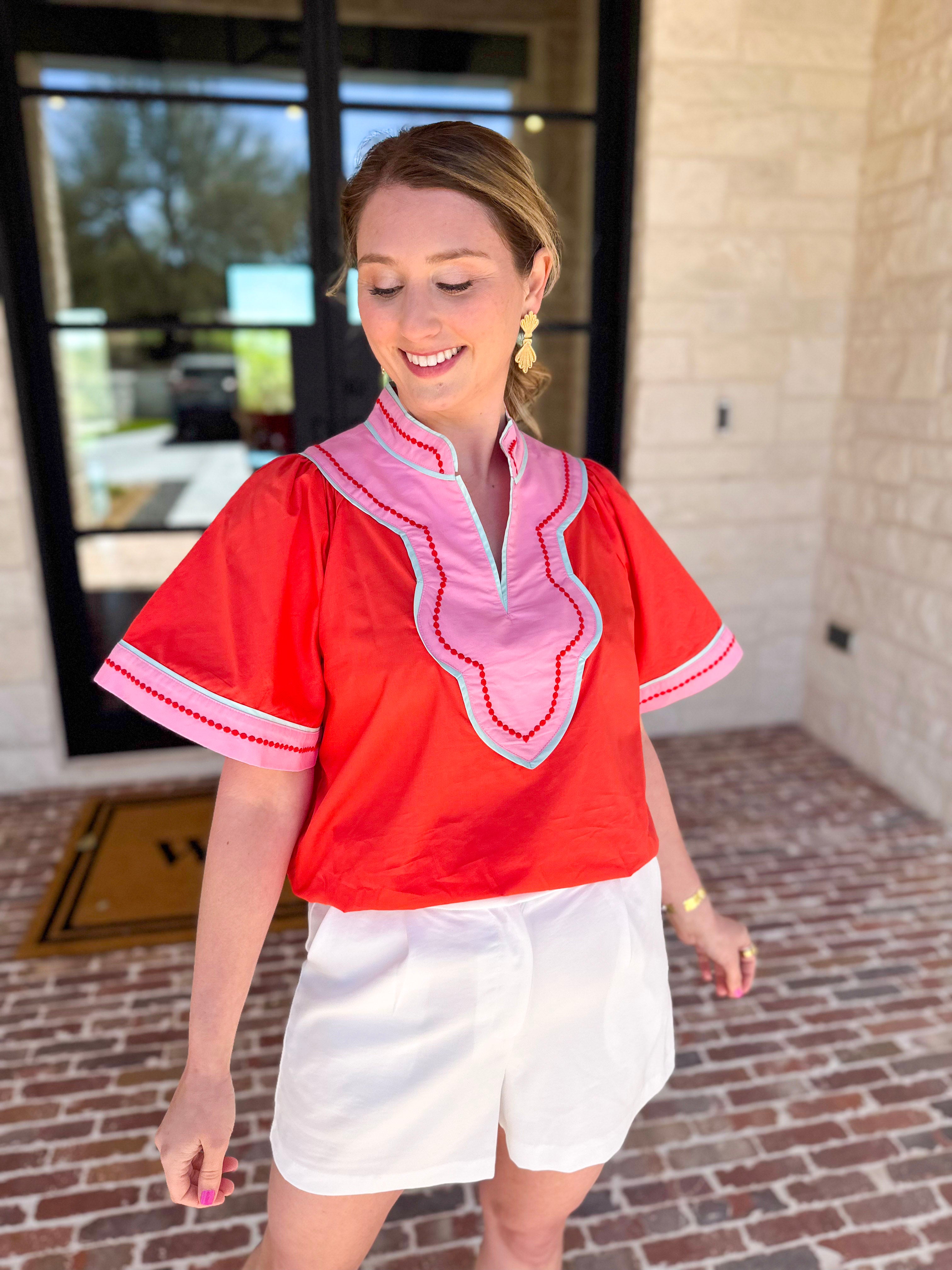 THML - Sunburst & Pink Blouse-200 Fashion Blouses-THML-July & June Women's Fashion Boutique Located in San Antonio, Texas