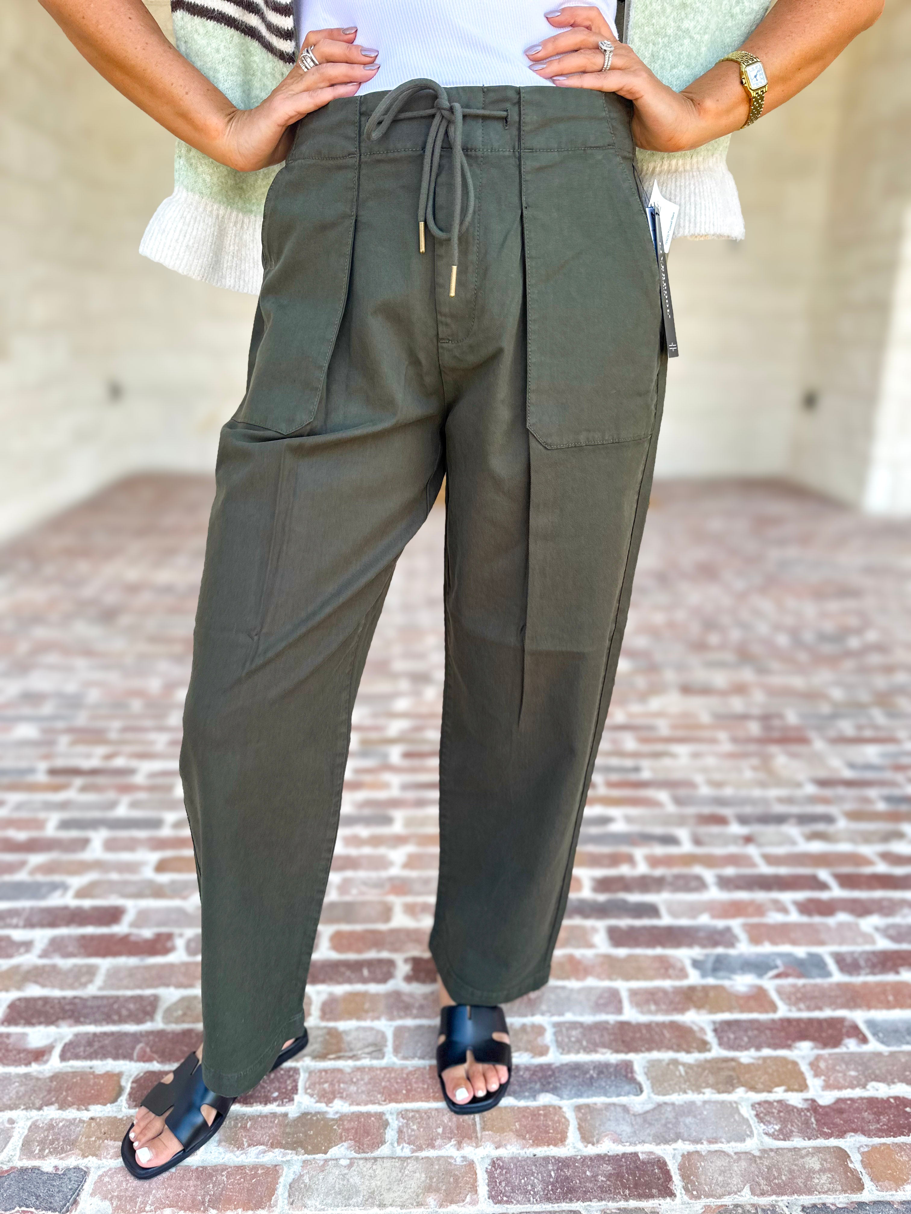 Liverpool - Cropped Olive Green Drawstring Trousers-400 Pants-LIVERPOOL JEANS COMPANY-July & June Women's Fashion Boutique Located in San Antonio, Texas