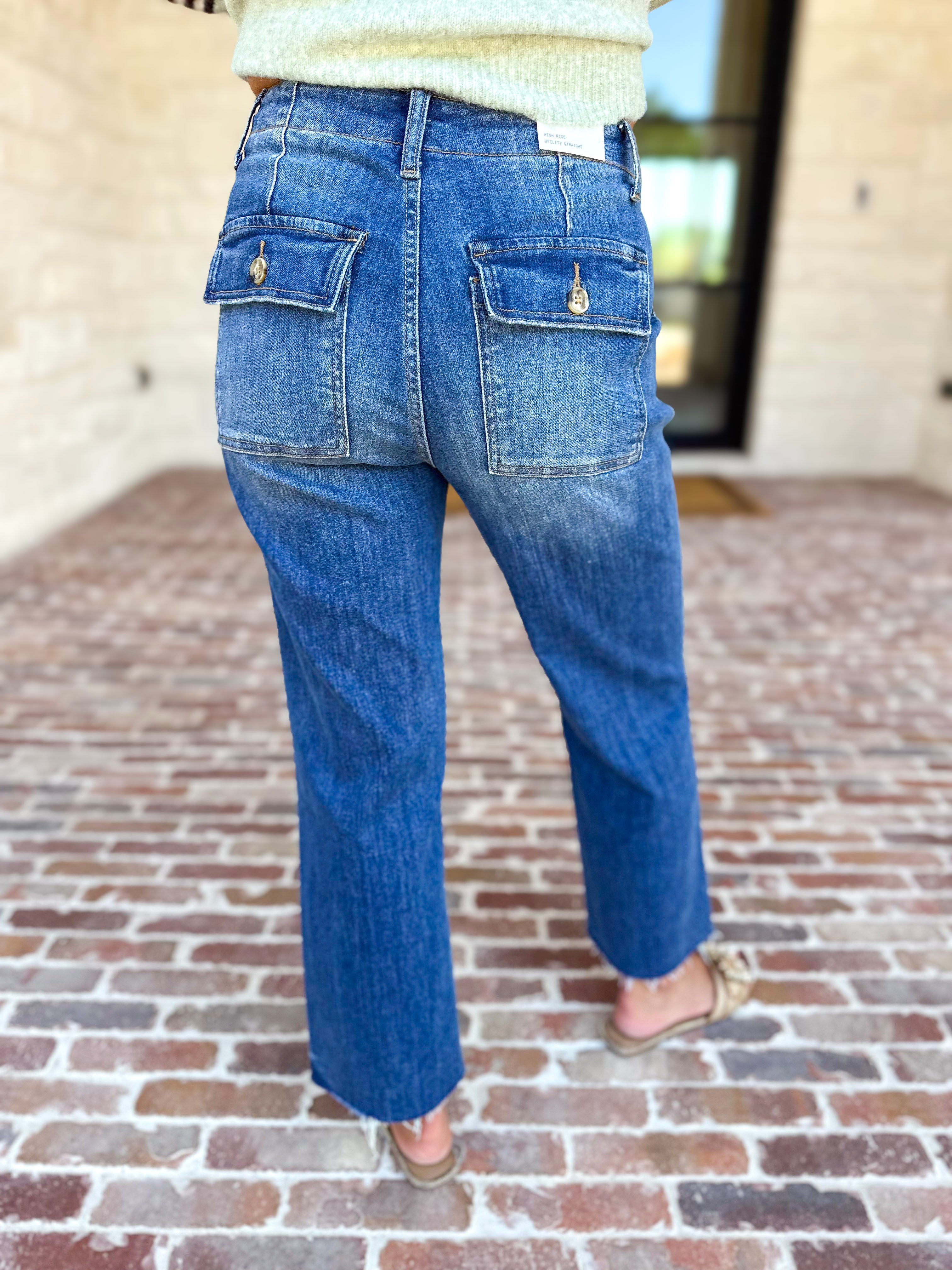 Vervet - High Rise Utility Cropped Jeans-420 Denim-VEVERT BY FLYING MONKEY-July & June Women's Fashion Boutique Located in San Antonio, Texas