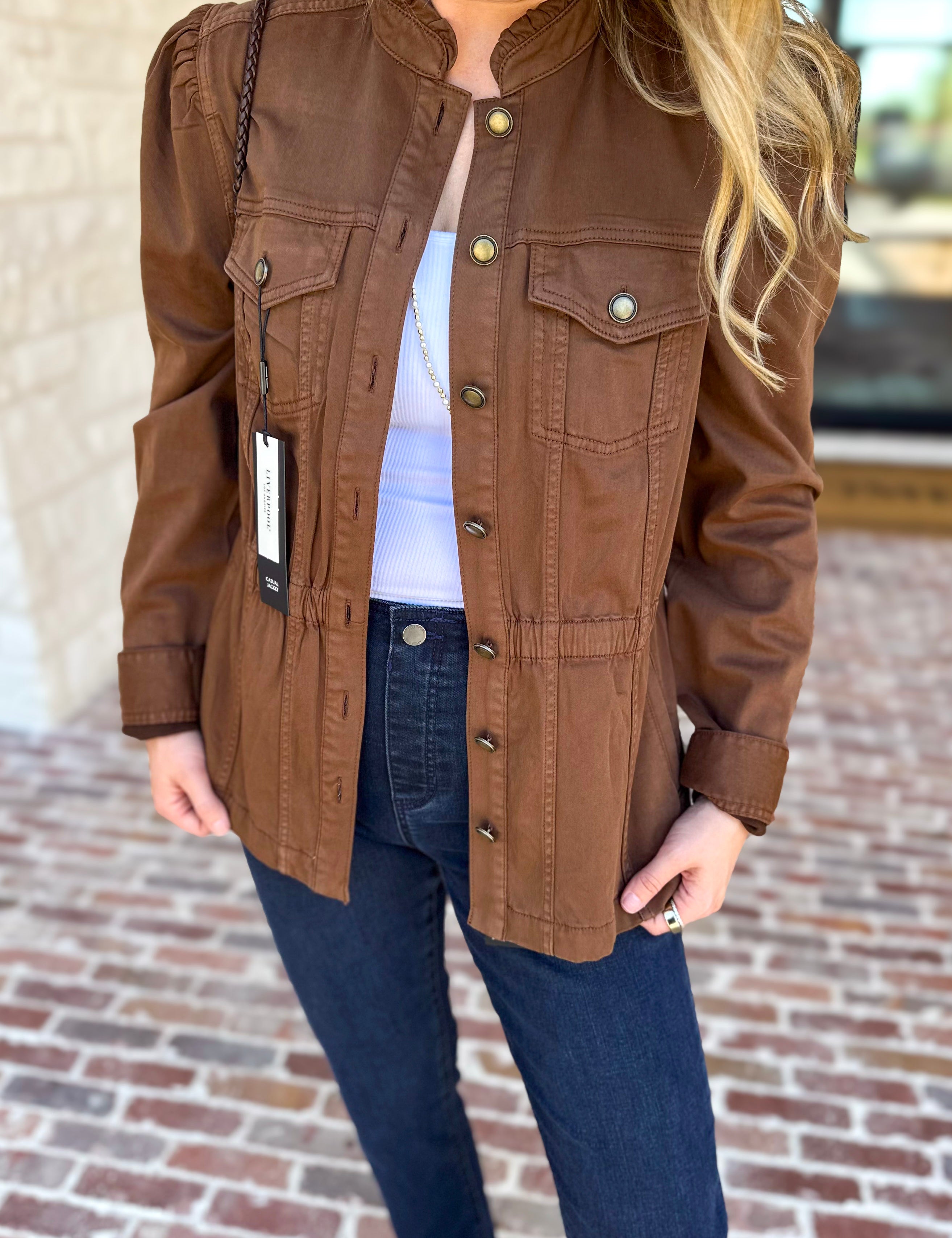 Liverpool - City Girl Puff Sleeve Trucker Jacket-600 Outerwear-LIVERPOOL JEANS COMPANY-July & June Women's Fashion Boutique Located in San Antonio, Texas