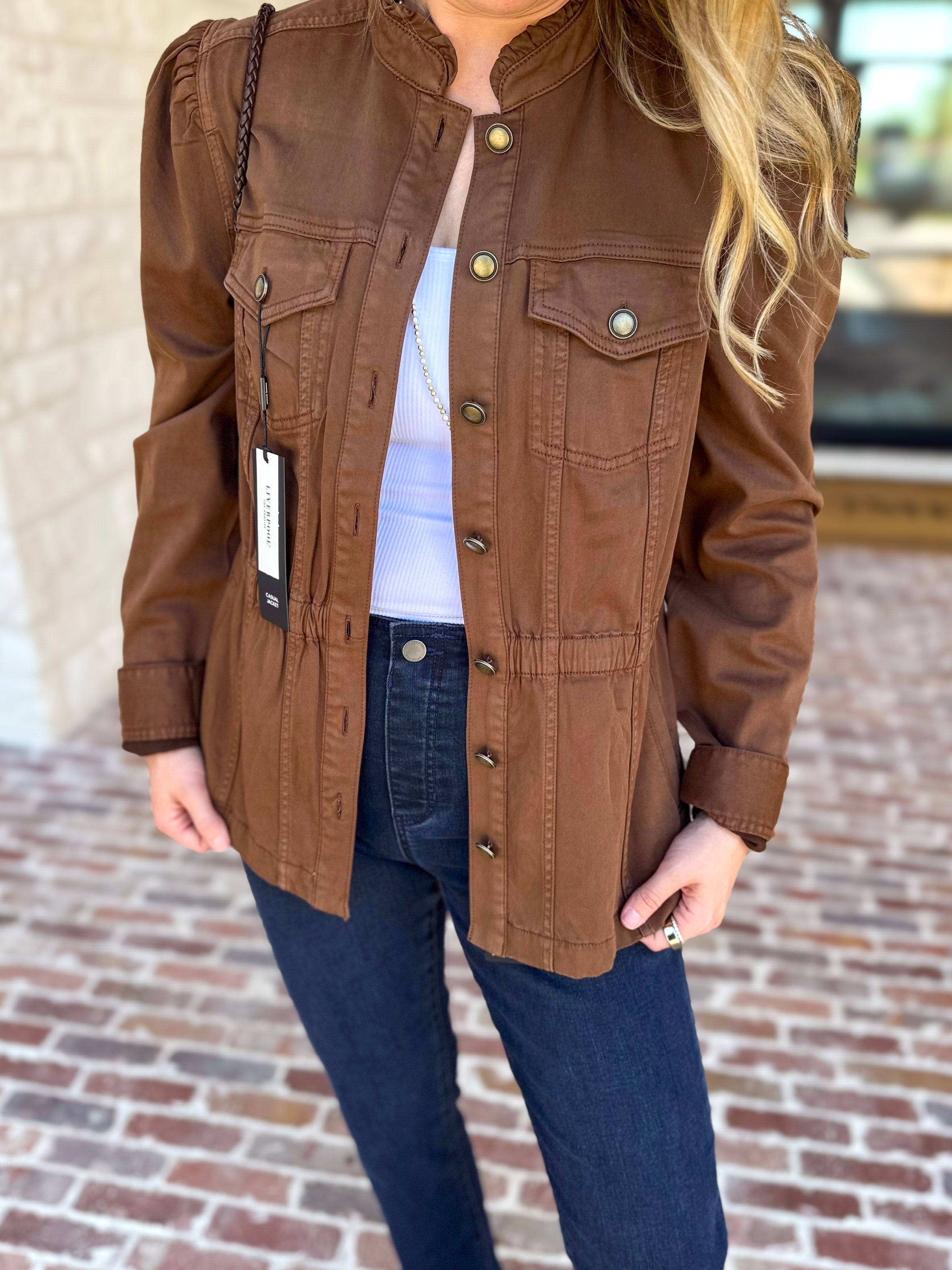 Liverpool - City Girl Puff Sleeve Trucker Jacket-600 Outerwear-LIVERPOOL JEANS COMPANY-July & June Women's Fashion Boutique Located in San Antonio, Texas