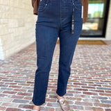 Liverpool - Dark Wash High Rise Straight Leg Jeans-420 Denim-LIVERPOOL JEANS COMPANY-July & June Women's Fashion Boutique Located in San Antonio, Texas