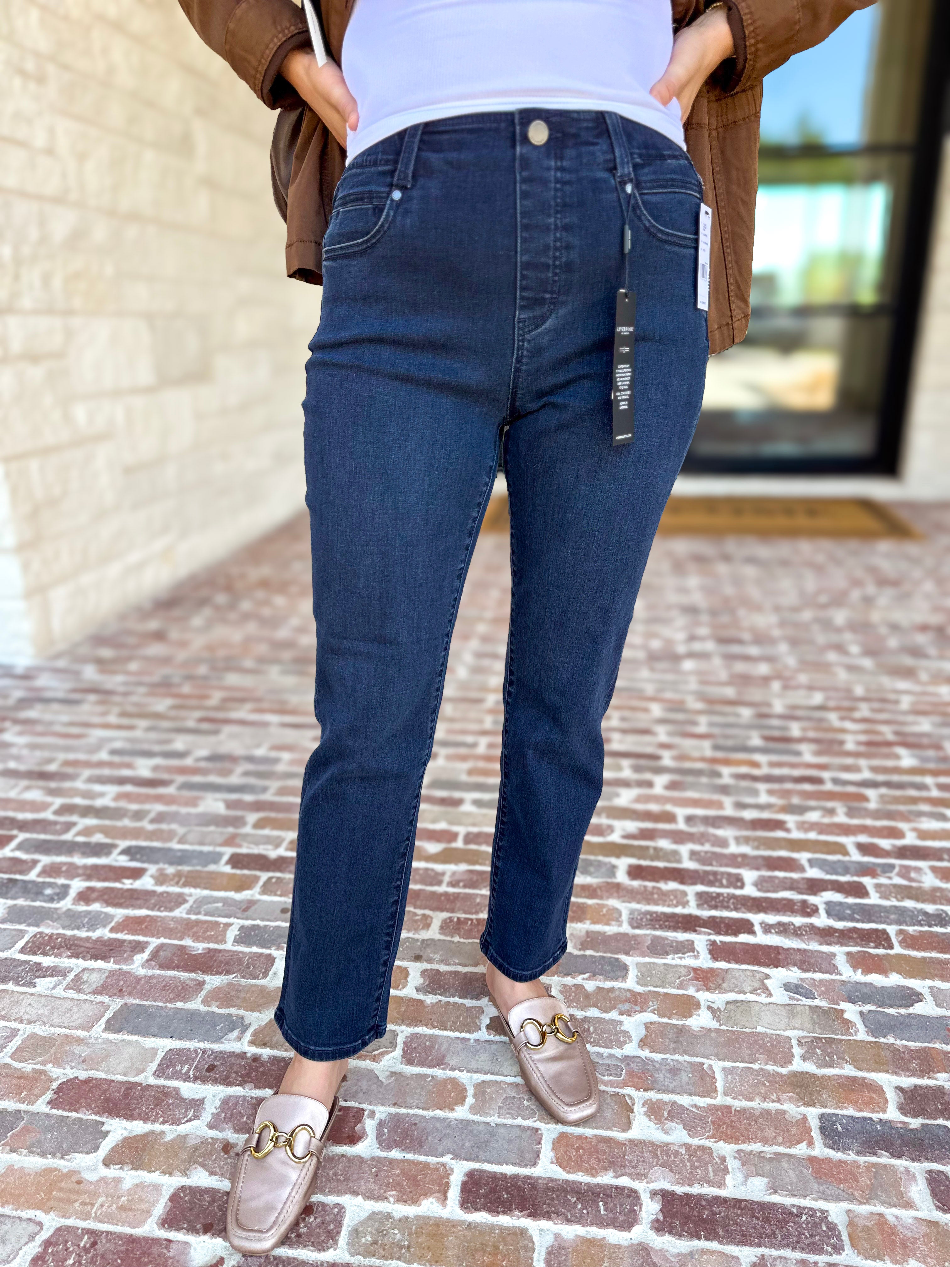 Liverpool - Dark Wash High Rise Straight Leg Jeans-420 Denim-LIVERPOOL JEANS COMPANY-July & June Women's Fashion Boutique Located in San Antonio, Texas