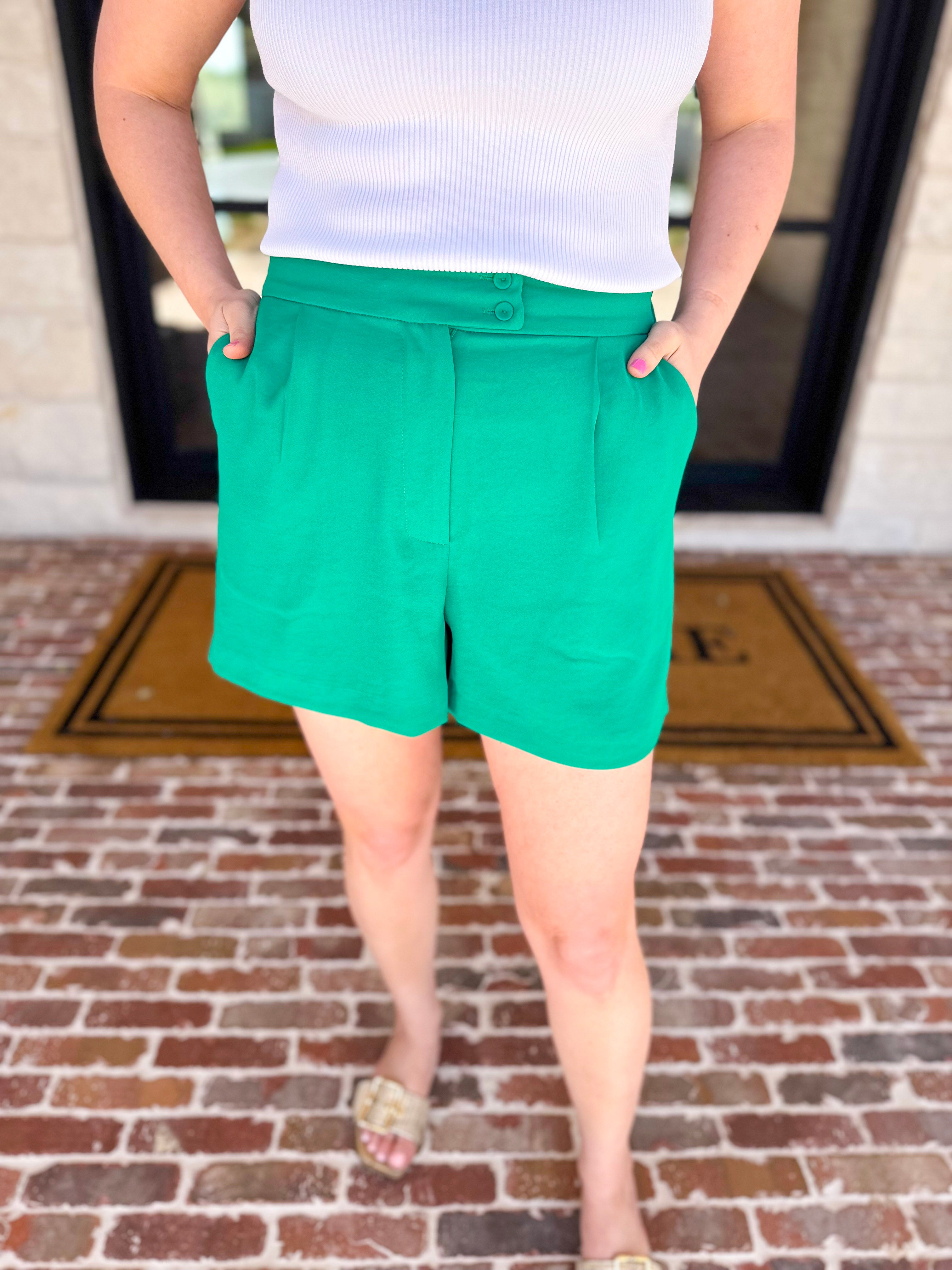 The It Girl Trouser Shorts - Kelly Green-410 Shorts/Skirts-SKIES ARE BLUE-July & June Women's Fashion Boutique Located in San Antonio, Texas