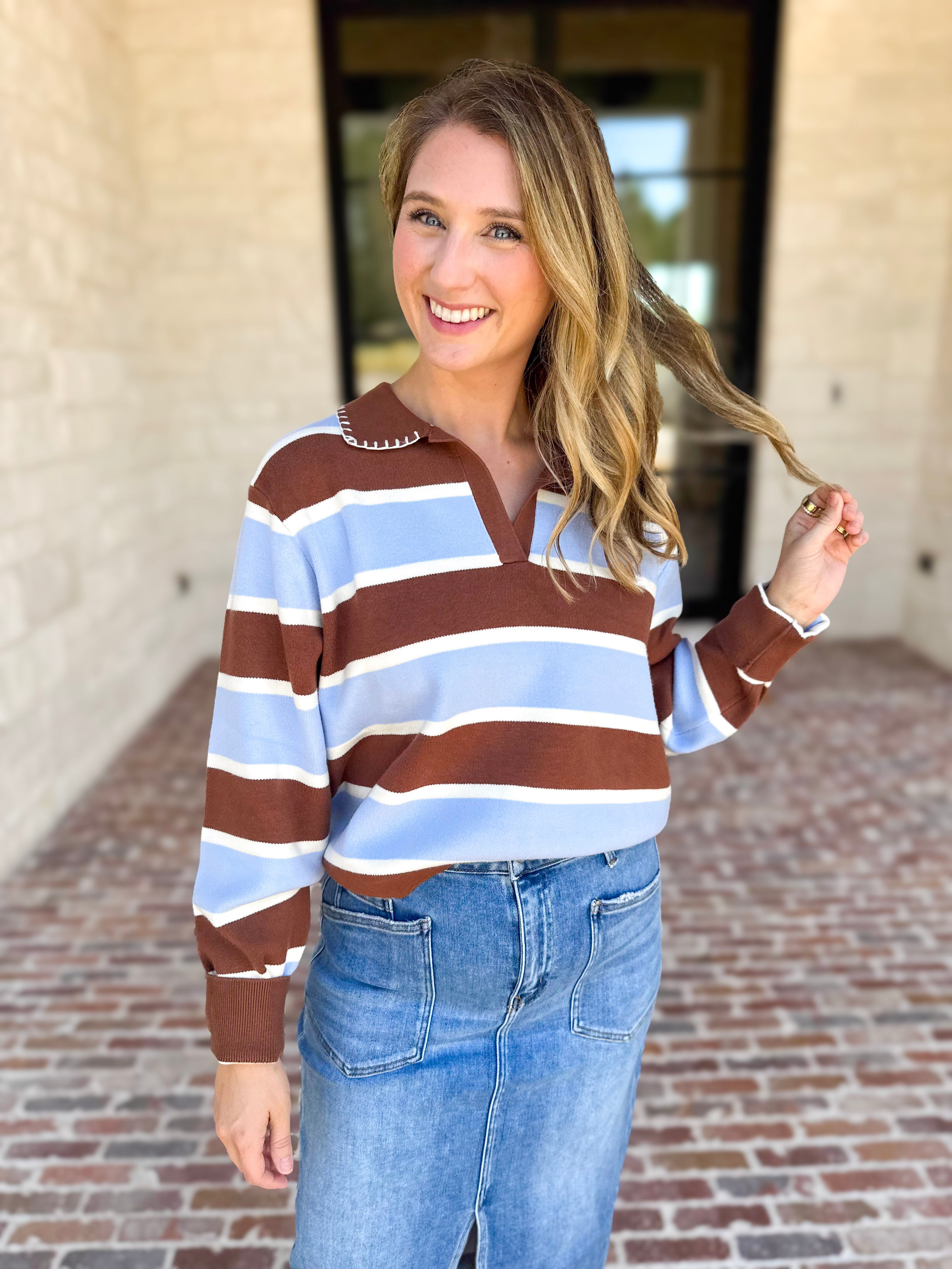 The Stevie Striped Cozy Sweater-230 Sweaters/Cardis-SKIES ARE BLUE-July & June Women's Fashion Boutique Located in San Antonio, Texas