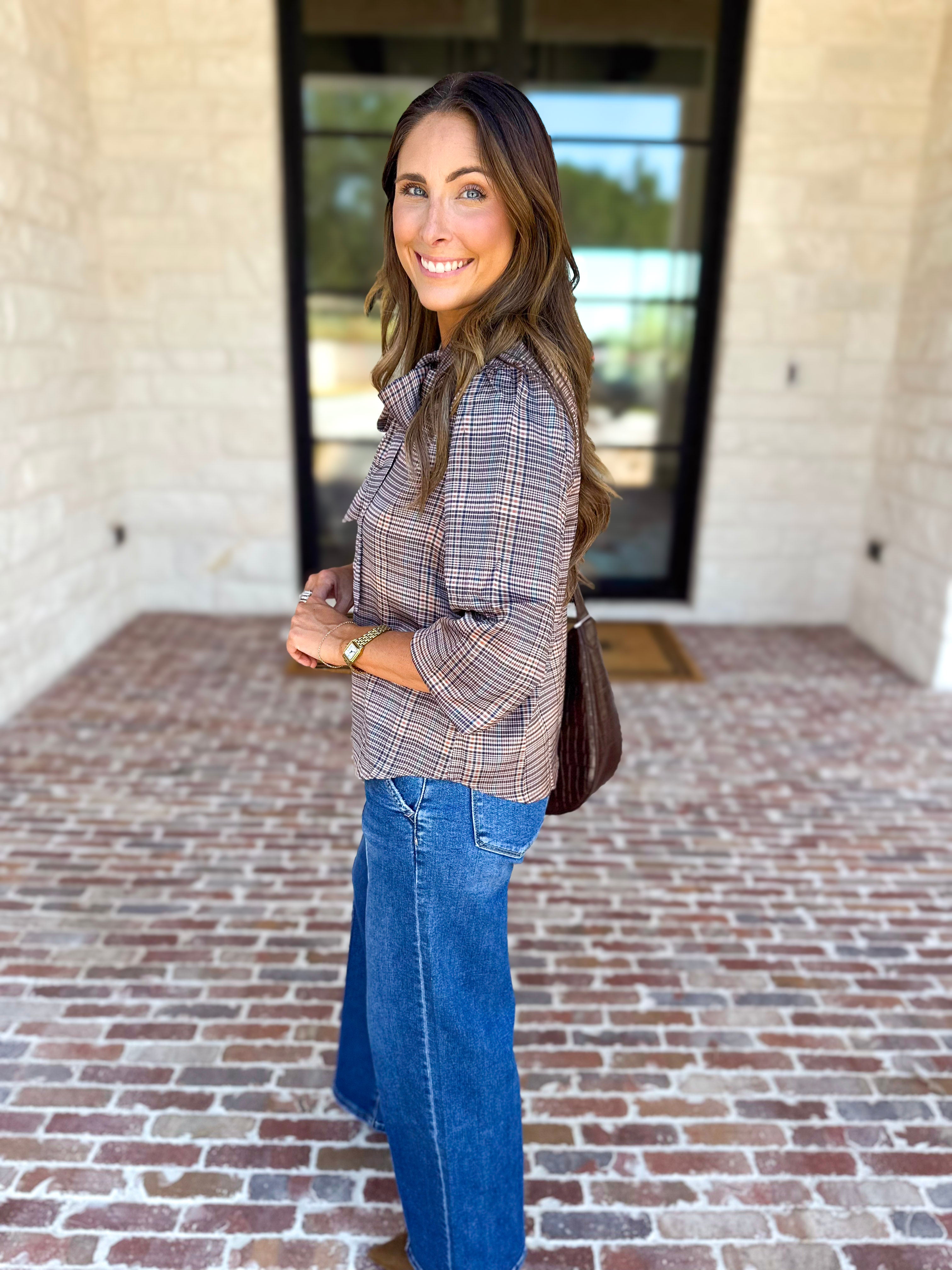 Current Air - Uptown Plaid Button Down Blouse-200 Fashion Blouses-CURRENT AIR CLOTHING-July & June Women's Fashion Boutique Located in San Antonio, Texas