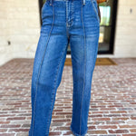 Vervet - Pin Tick High Rise Wide Leg Jeans-420 Denim-VEVERT BY FLYING MONKEY-July & June Women's Fashion Boutique Located in San Antonio, Texas