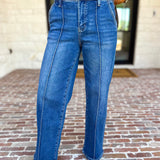 Vervet - Pin Tick High Rise Wide Leg Jeans-420 Denim-VEVERT BY FLYING MONKEY-July & June Women's Fashion Boutique Located in San Antonio, Texas