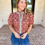Rosewood Puff Sleeve Blouse-200 Fashion Blouses-ENTRO-July & June Women's Fashion Boutique Located in San Antonio, Texas