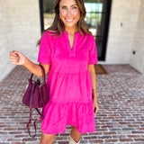 Mary Square - Soft Suede Mini Dress - Hot Pink-510 Mini-MARY SQUARE-July & June Women's Fashion Boutique Located in San Antonio, Texas
