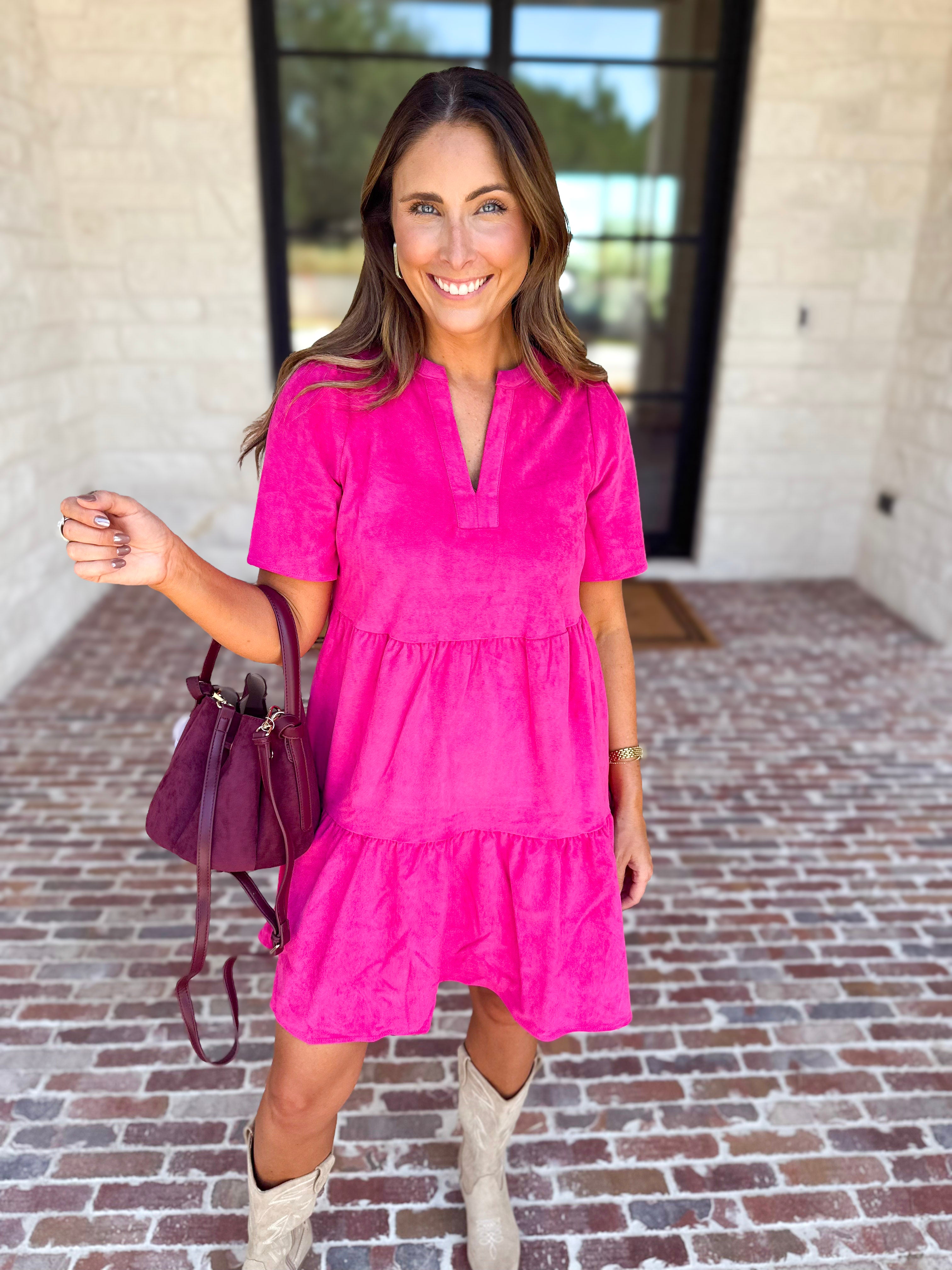 Mary Square - Soft Suede Mini Dress - Hot Pink-510 Mini-MARY SQUARE-July & June Women's Fashion Boutique Located in San Antonio, Texas