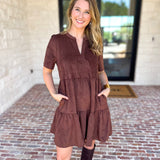 Mary Square - Soft Suede Mini Dress - Coffee-510 Mini-MARY SQUARE-July & June Women's Fashion Boutique Located in San Antonio, Texas