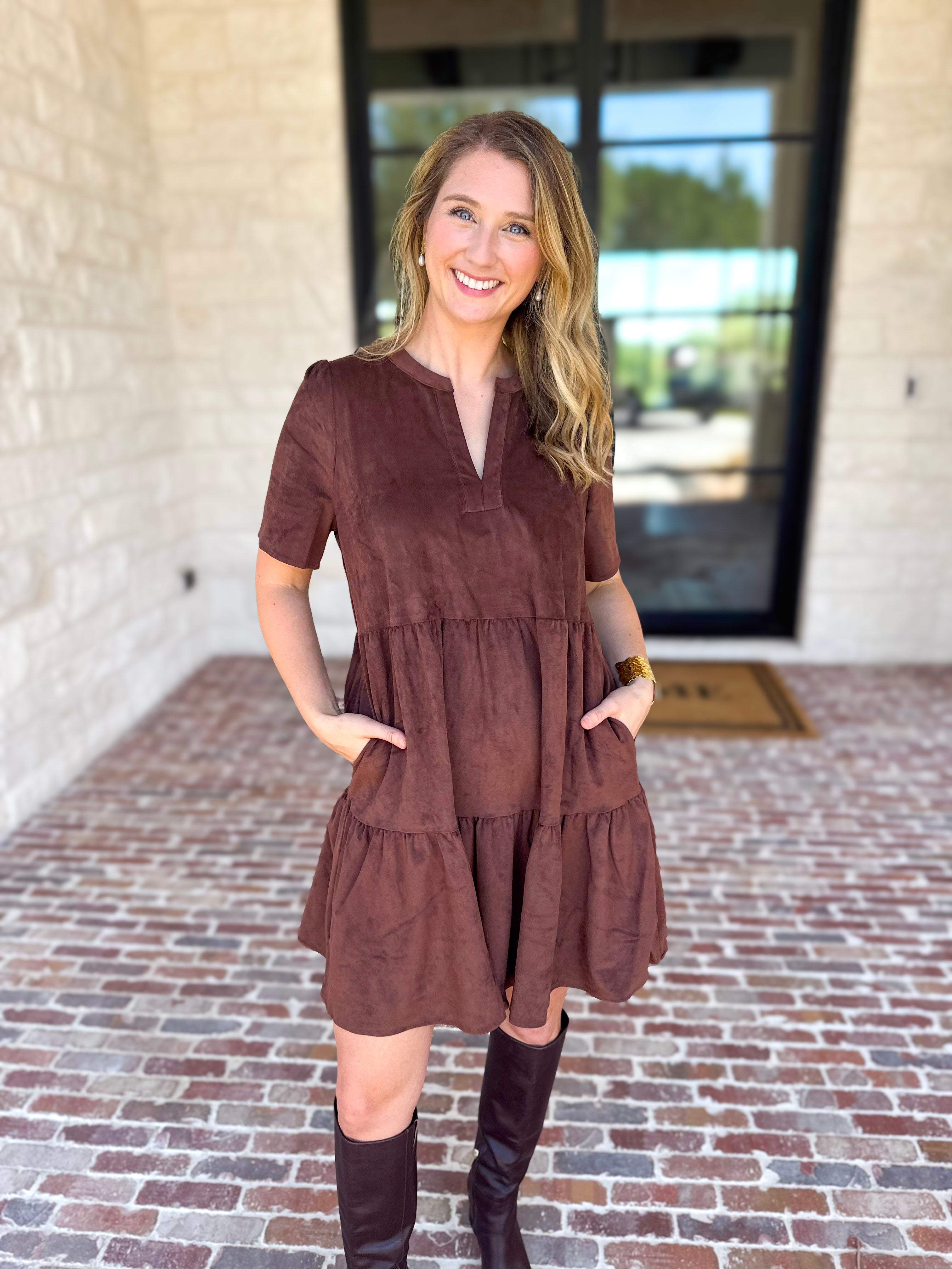 Mary Square - Soft Suede Mini Dress - Coffee-510 Mini-MARY SQUARE-July & June Women's Fashion Boutique Located in San Antonio, Texas