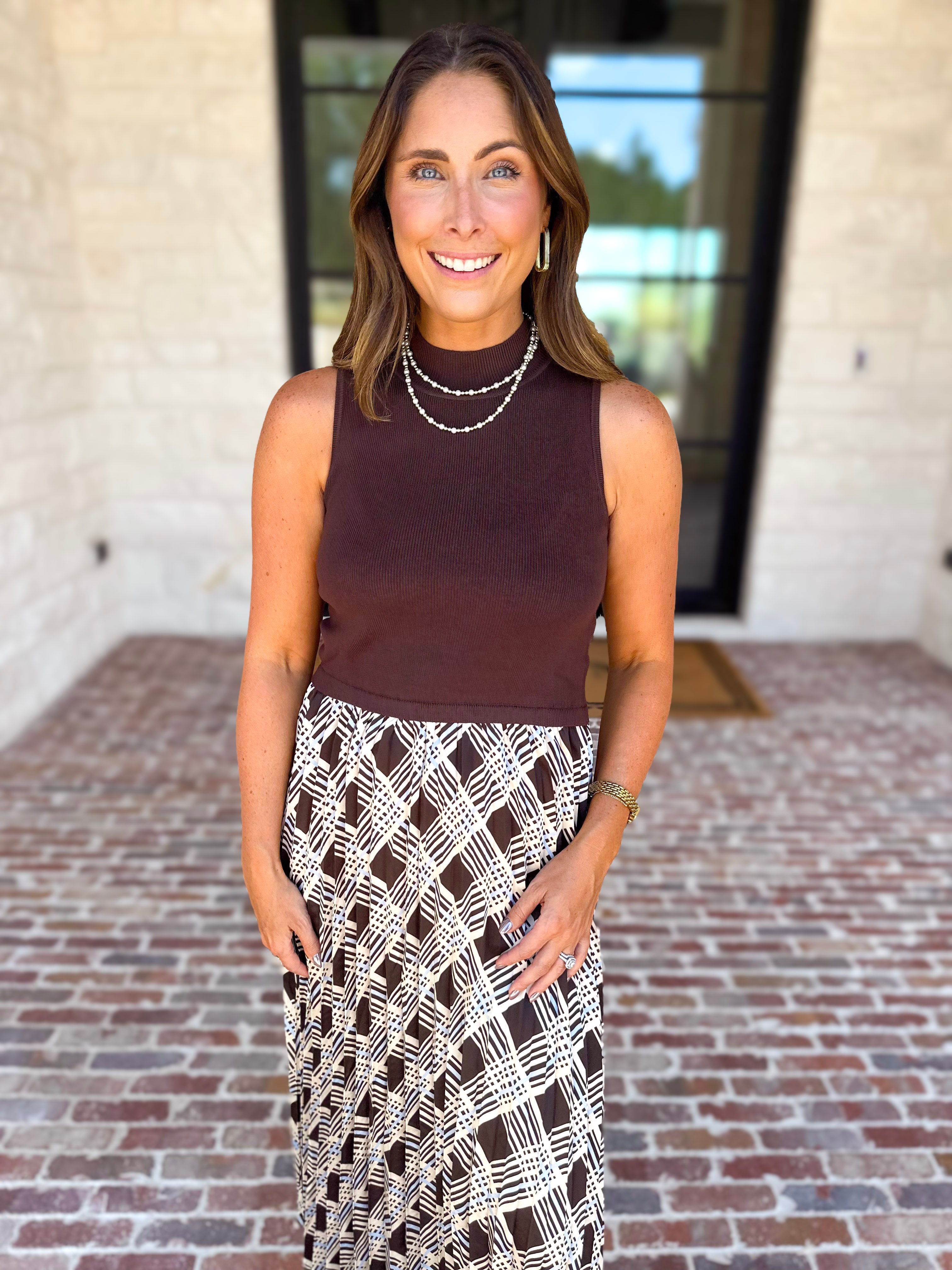 Cocoa Sky Texture Contrast Midi Dress-500 Midi-SKIES ARE BLUE-July & June Women's Fashion Boutique Located in San Antonio, Texas