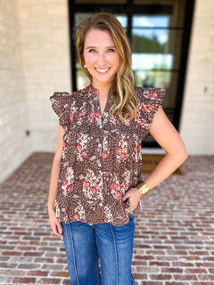 THML - Maison Autumn Floral Blouse-200 Fashion Blouses-THML-July & June Women's Fashion Boutique Located in San Antonio, Texas