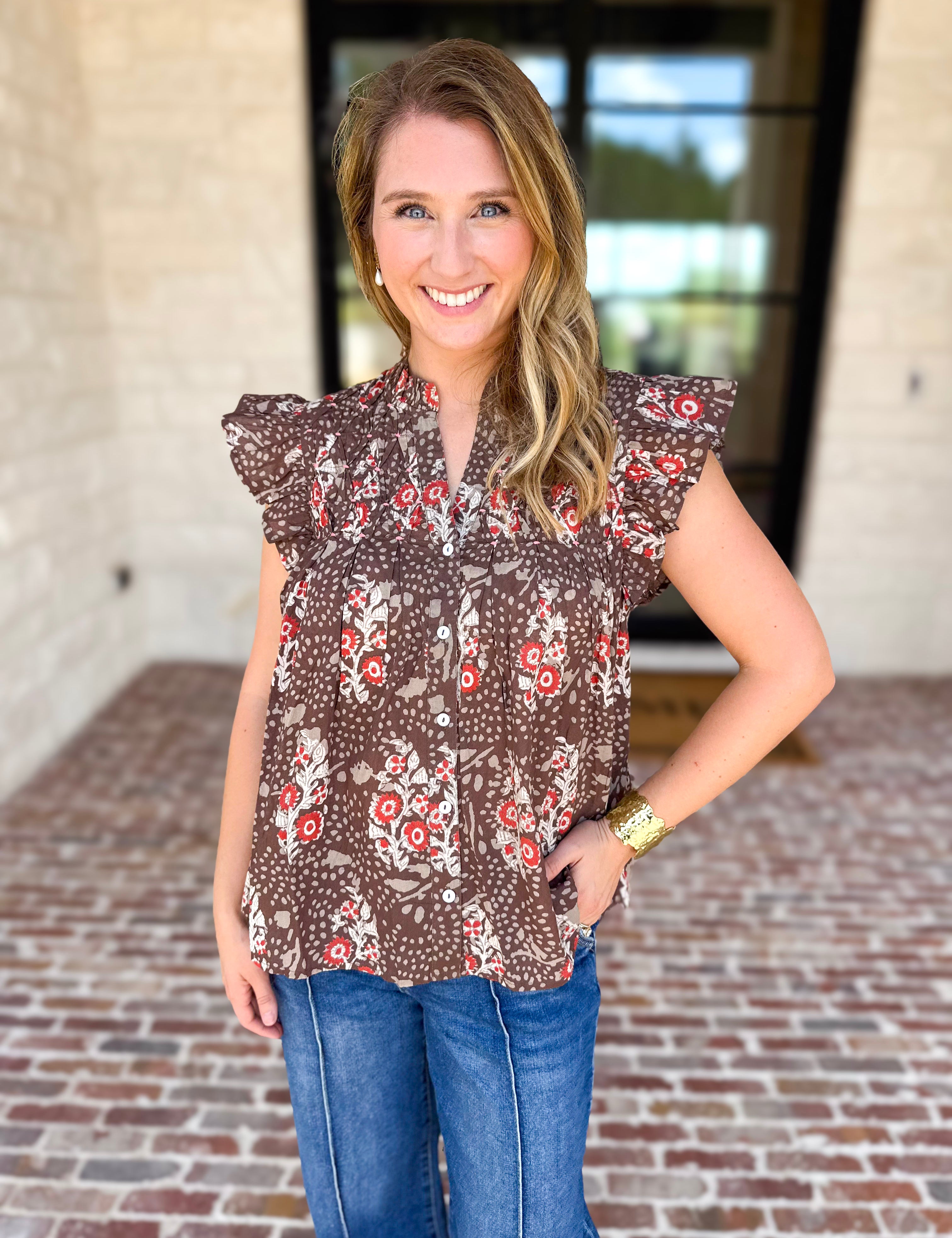 THML - Maison Autumn Floral Blouse-200 Fashion Blouses-THML-July & June Women's Fashion Boutique Located in San Antonio, Texas