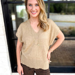 Liverpool - V-Neck Cinch Knit Top - Toasted Tan-230 Sweaters/Cardis-LIVERPOOL JEANS COMPANY-July & June Women's Fashion Boutique Located in San Antonio, Texas