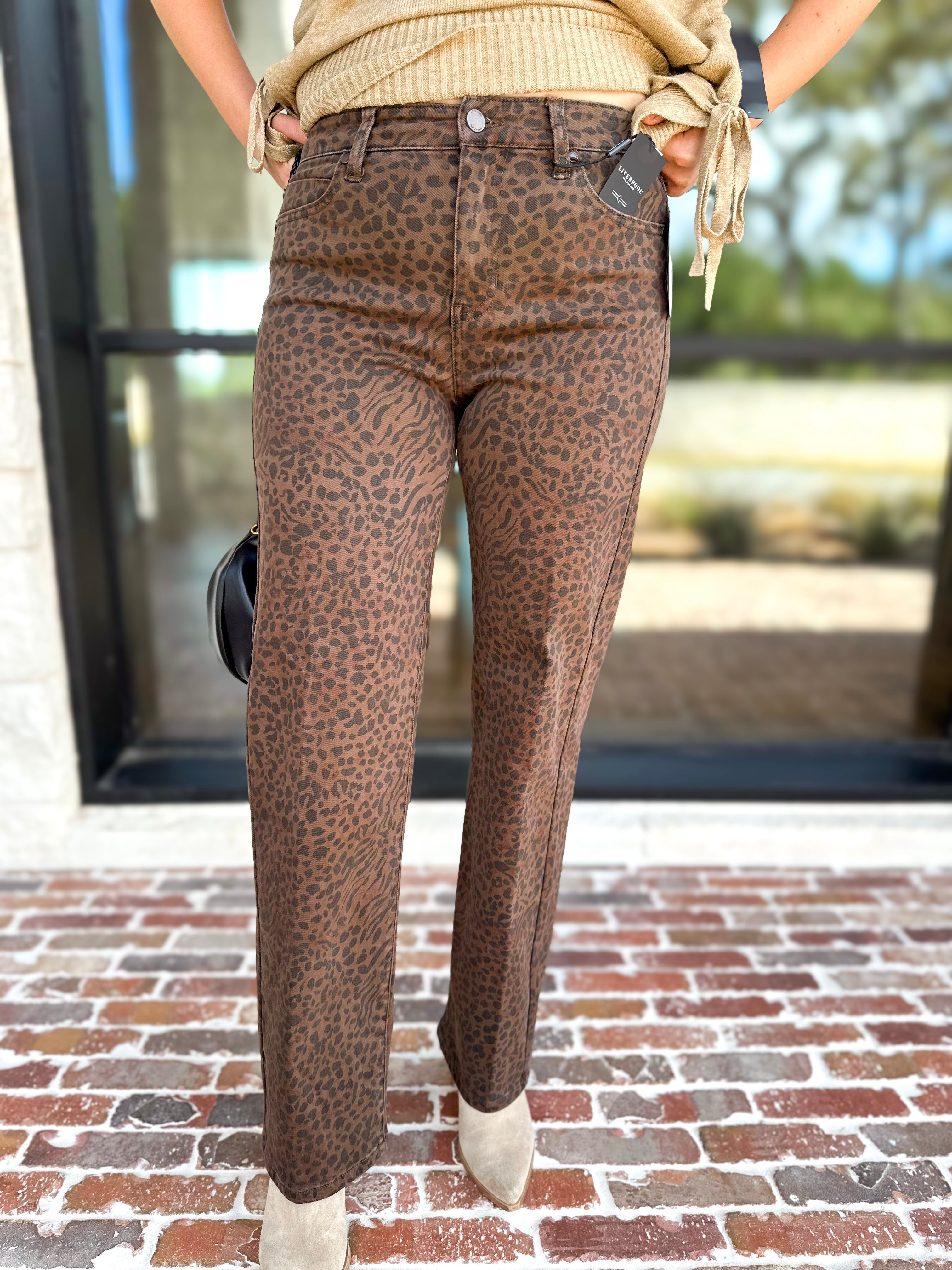 Liverpool - Cheetah Print Straight Leg Jeans-420 Denim-LIVERPOOL JEANS COMPANY-July & June Women's Fashion Boutique Located in San Antonio, Texas