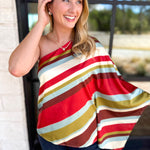 Color Rush One Shoulder Blouse-200 Fashion Blouses-TCEC-July & June Women's Fashion Boutique Located in San Antonio, Texas